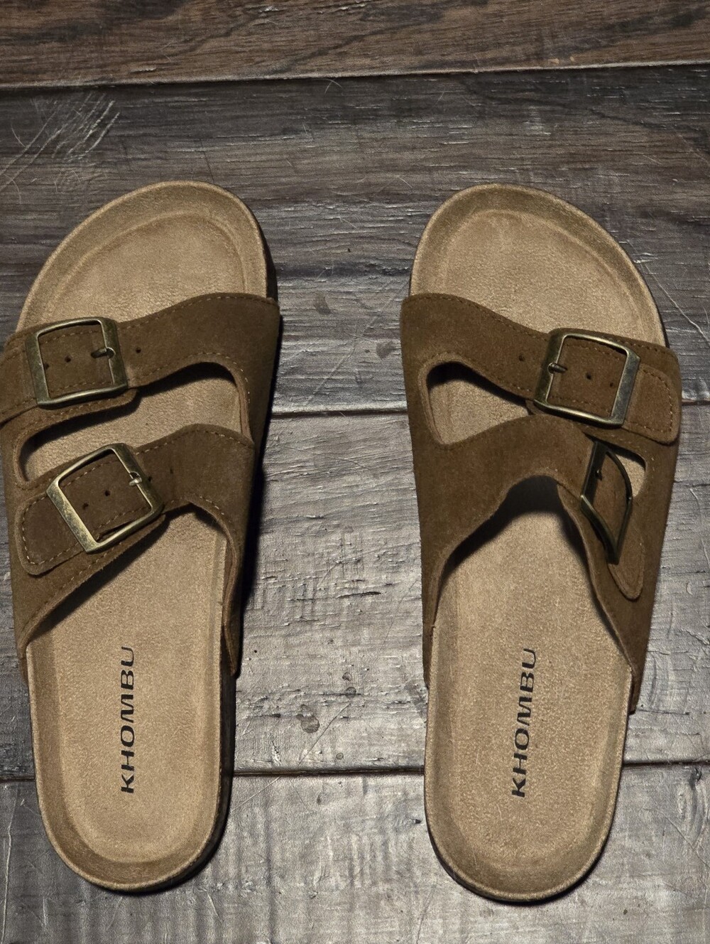 KhomBu Brown Double Buckle Comfort Slides Sz 7 NEW